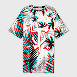 Футболка женская длинная Doom тропики глитч, цвет: 3D-принт