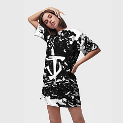 Футболка женская длинная Doom краски белые штрихи, цвет: 3D-принт — фото 2