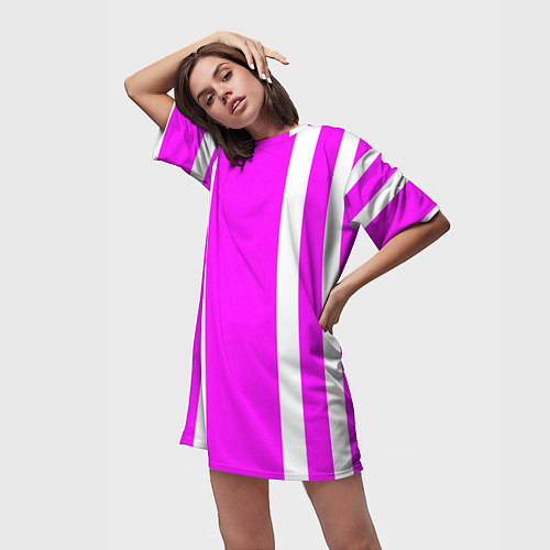 Женская длинная футболка Color white pink stripes / 3D-принт – фото 3