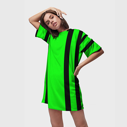 Женская длинная футболка Color black and green stripes / 3D-принт – фото 3