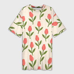 Футболка женская длинная Тюльпаны паттерн, цвет: 3D-принт