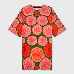 Женская длинная футболка Цветочная поляна паттерн