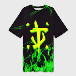 Футболка женская длинная Doom кислотное лого, цвет: 3D-принт