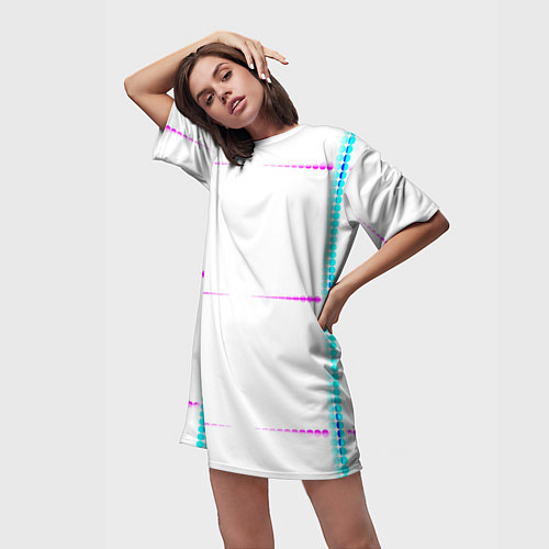 Женская длинная футболка Color white blue pink stripes / 3D-принт – фото 3
