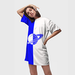 Футболка женская длинная Сатурн сине-белый, цвет: 3D-принт — фото 2