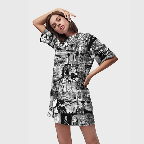 Женская длинная футболка Horror World of Junji Ito / 3D-принт – фото 3