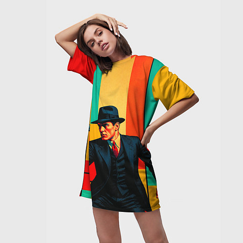 Женская длинная футболка Мужчина с пистолетом поп-арт / 3D-принт – фото 3