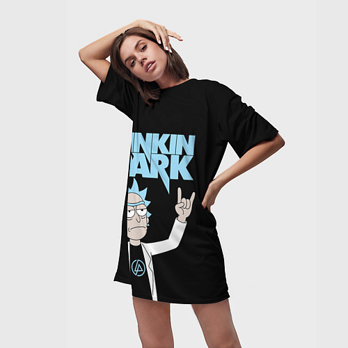 Женская длинная футболка Linkin Park и Рик Санчес из Рик и Морти / 3D-принт – фото 3