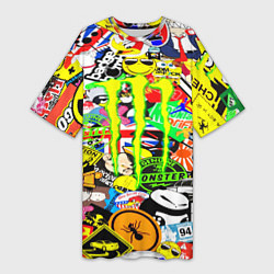 Футболка женская длинная Monster energy бренды, цвет: 3D-принт