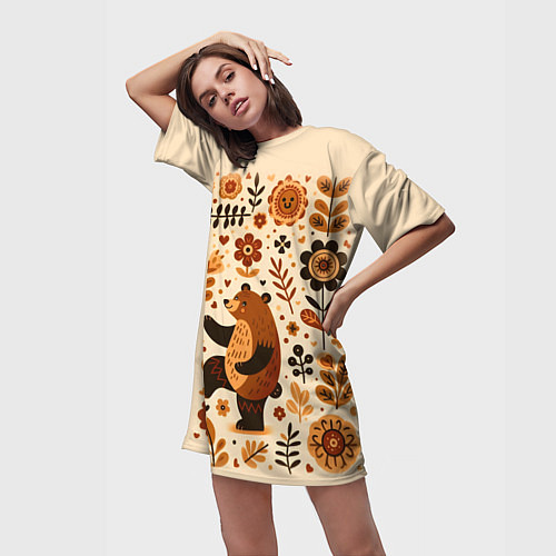 Женская длинная футболка Мишка пляшет / 3D-принт – фото 3