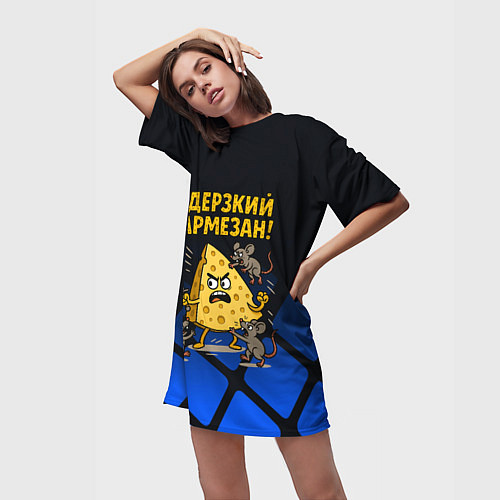 Женская длинная футболка Я дерзкий пармезан - сыр отбивается от мышей / 3D-принт – фото 3
