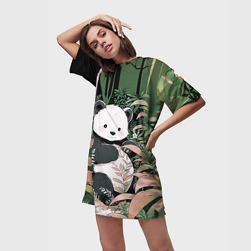 Женская длинная футболка Панда в лесу / 3D-принт – фото 3