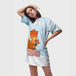 Футболка женская длинная Русская душа - лисица, цвет: 3D-принт — фото 2