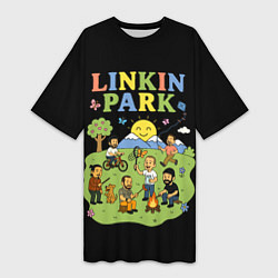 Футболка женская длинная Linkin Park, мультяшный стиль, цвет: 3D-принт