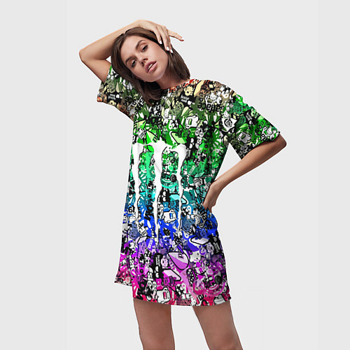 Женская длинная футболка Monster energy стикеры / 3D-принт – фото 3