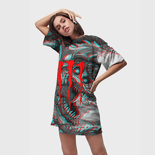 Женская длинная футболка Monster energy glitch / 3D-принт – фото 3