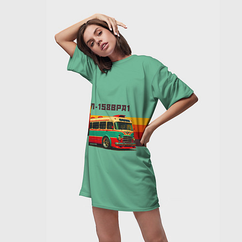 Женская длинная футболка Ретро автобус ЗИЛ 158ВРА1 поп-арт / 3D-принт – фото 3
