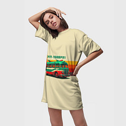 Футболка женская длинная Ретро автобус ЗИЛ поп-арт, цвет: 3D-принт — фото 2
