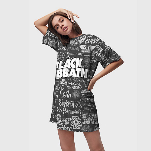 Женская длинная футболка Black Sabbath pattern / 3D-принт – фото 3
