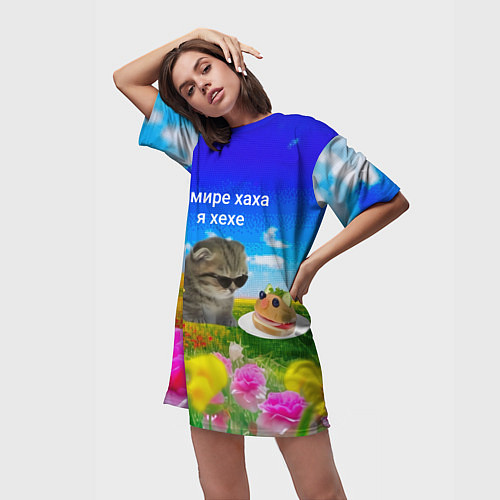 Женская длинная футболка В мире хаха я хехе / 3D-принт – фото 3