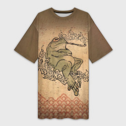 Футболка женская длинная Лягушка с трубкой, цвет: 3D-принт