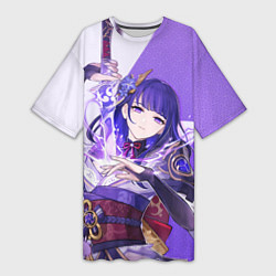 Футболка женская длинная Сёгун Райдэн Genshin Impact thunder, цвет: 3D-принт