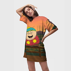 Футболка женская длинная Эрик Картман смеется держа живот, цвет: 3D-принт — фото 2