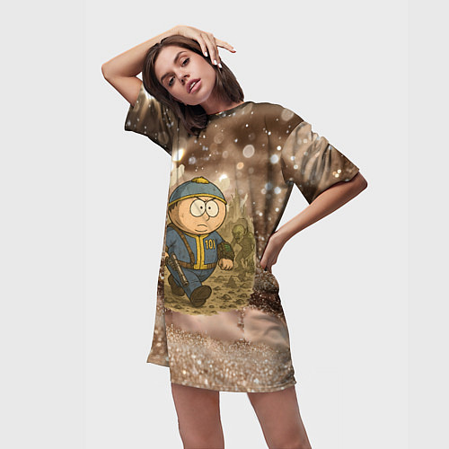 Женская длинная футболка Эрик картман в фалауте / 3D-принт – фото 3