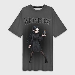 Футболка женская длинная Уэнсдей держит пузырек яда, цвет: 3D-принт