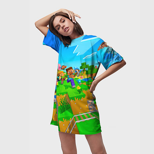 Женская длинная футболка Майнкрафт - на встречу приключениям / 3D-принт – фото 3