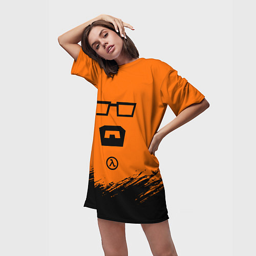 Женская длинная футболка Халф лайф - фримен / 3D-принт – фото 3