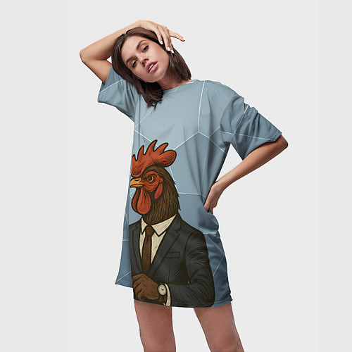 Женская длинная футболка Петух бизнесмен с кофе / 3D-принт – фото 3