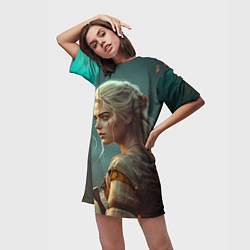 Футболка женская длинная Цири на фоне искр, цвет: 3D-принт — фото 2