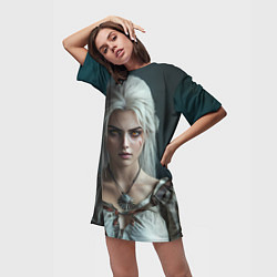 Футболка женская длинная Цири с янтарными глазами, цвет: 3D-принт — фото 2