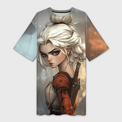 Футболка женская длинная Цири в мультяшном стиле, цвет: 3D-принт