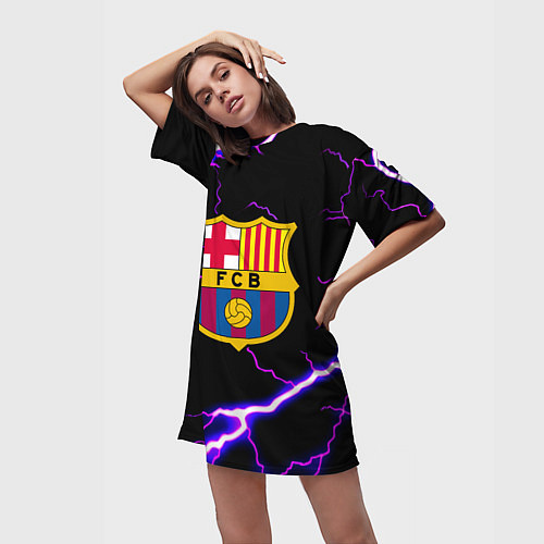 Женская длинная футболка Barcelona neon storm / 3D-принт – фото 3
