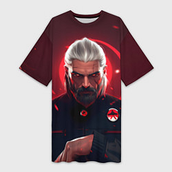 Футболка женская длинная Ведьмак красные искры, цвет: 3D-принт