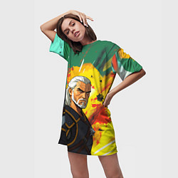 Футболка женская длинная Ведьмак в аниме стиле, цвет: 3D-принт — фото 2