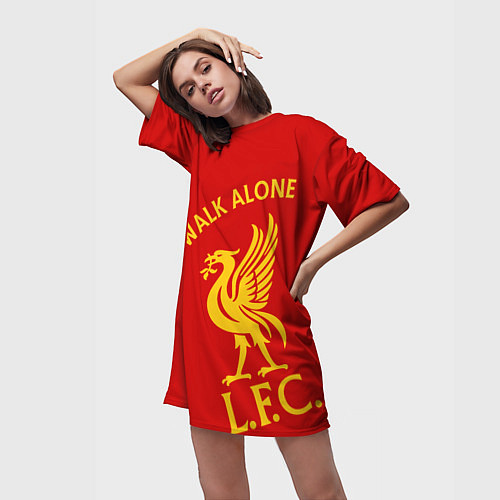 Женская длинная футболка Ливерпуль youll never walk alone / 3D-принт – фото 3