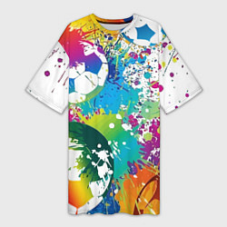 Футболка женская длинная Краски футбола, цвет: 3D-принт