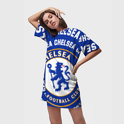 Футболка женская длинная Челси надписи по кругу и логотип, цвет: 3D-принт — фото 2