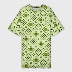 Футболка женская длинная Квадраты и ромбы в узоре, цвет: 3D-принт