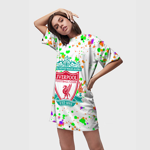Женская длинная футболка Liverpool брызги красок текстура / 3D-принт – фото 3
