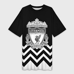 Футболка женская длинная Liverpool чернобелые линии, цвет: 3D-принт