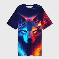 Футболка женская длинная Волк льда и пламени, цвет: 3D-принт