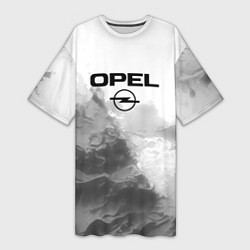 Футболка женская длинная Opel на сером абстрактном фоне, цвет: 3D-принт