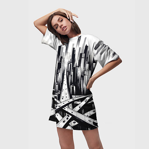 Женская длинная футболка American metropolis / 3D-принт – фото 3