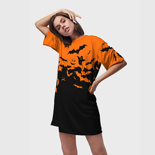 Женская длинная футболка Хэллоуин тыквы и призраки / 3D-принт – фото 3