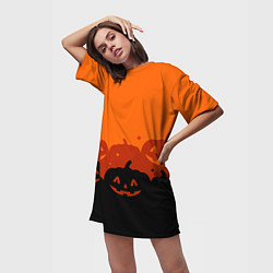 Футболка женская длинная Хэллоуин счастливые тыквы, цвет: 3D-принт — фото 2