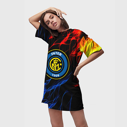 Женская длинная футболка Интер битва огней / 3D-принт – фото 3